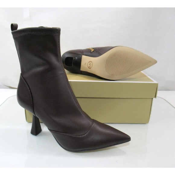 Michael Kors Clara Mid Side Zip Pointed Toe Heeled Dress Booties Brown size 7 - Picture 6 of 6